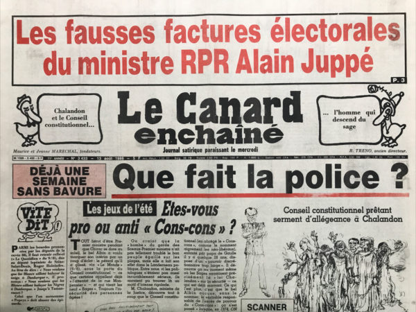 N° 3433 du Canard Enchaîné -  13 Août 1986