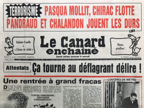 N° 3437 du Canard Enchaîné -  10 Septembre 1986