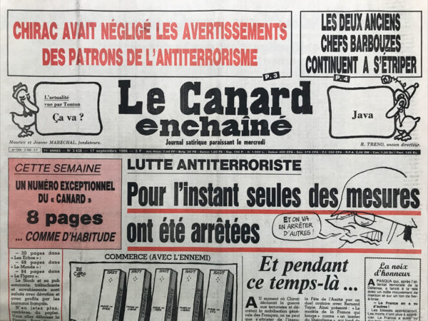 N° 3438 du Canard Enchaîné -  17 Septembre 1986