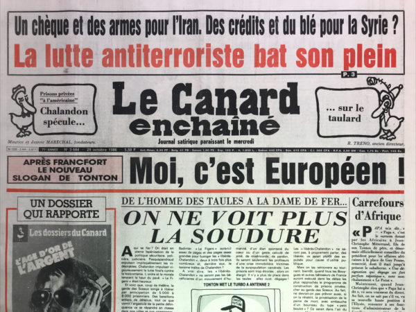 N° 3444 du Canard Enchaîné -  29 Octobre 1986