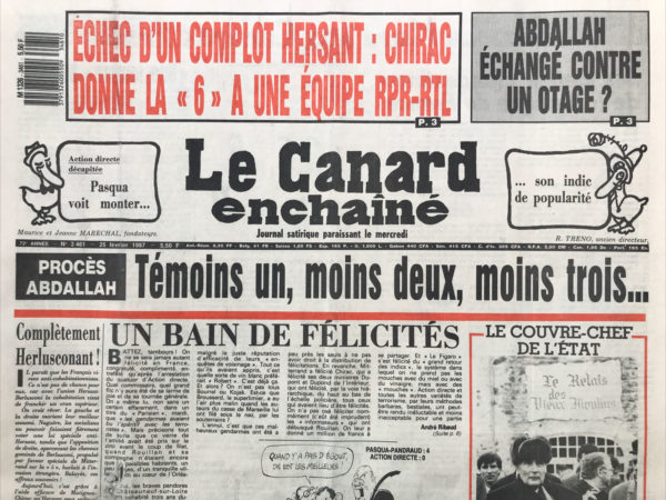 N° 3461 du Canard Enchaîné -  25 Février 1987