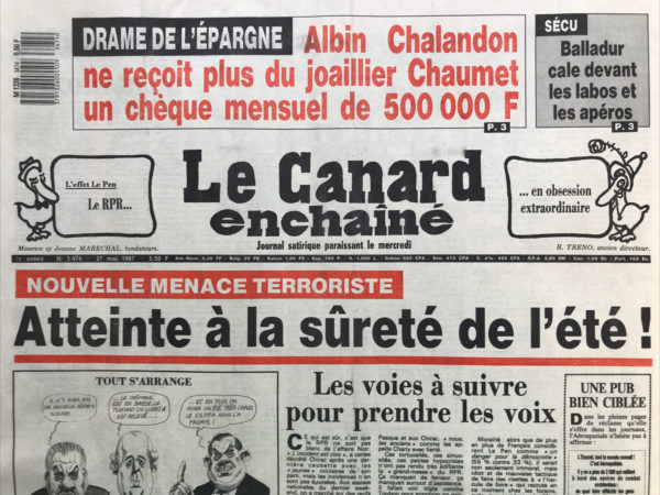 N° 3474 du Canard Enchaîné -  27 Mai 1987