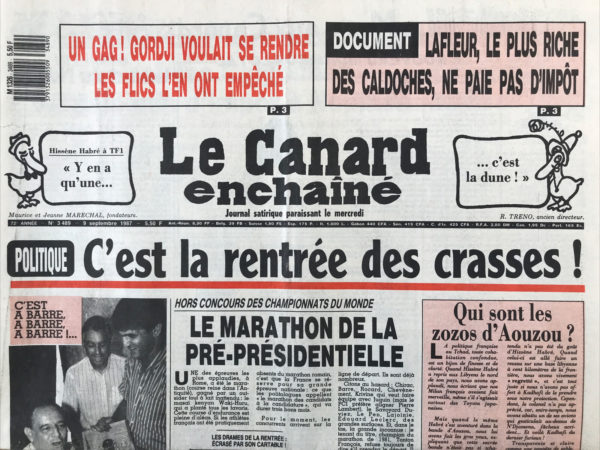 N° 3489 du Canard Enchaîné -  9 Septembre 1987