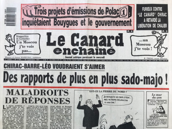 N° 3492 du Canard Enchaîné -  30 Septembre 1987