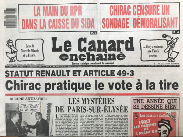N° 3503 du Canard Enchaîné -  16 Décembre 1987