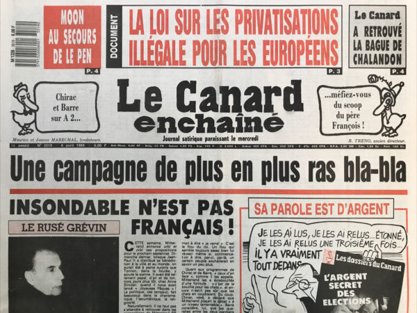 N° 3519 du Canard Enchaîné -  6 Avril 1988