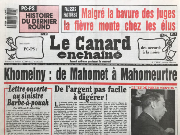 N° 3565 du Canard Enchaîné -  22 Février 1989