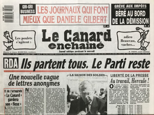 N° 3594 du Canard Enchaîné -  13 Septembre 1989