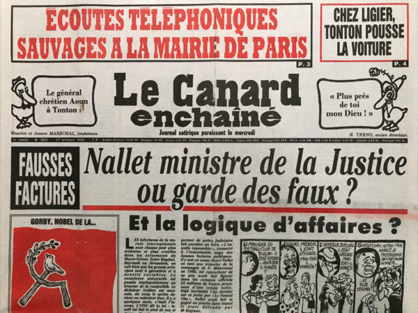 N° 3651 du Canard Enchaîné -  17 Octobre 1990