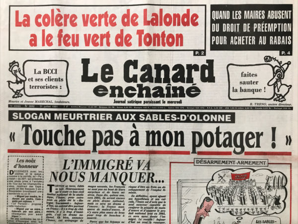 N° 3692 du Canard Enchaîné -  31 Juillet 1991