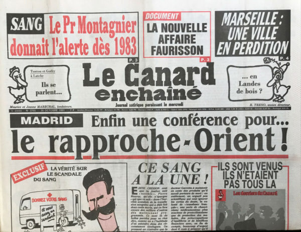 N° 3705 du Canard Enchaîné -  30 Octobre 1991