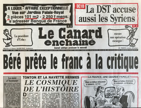 N° 3708 du Canard Enchaîné -  20 Novembre 1991