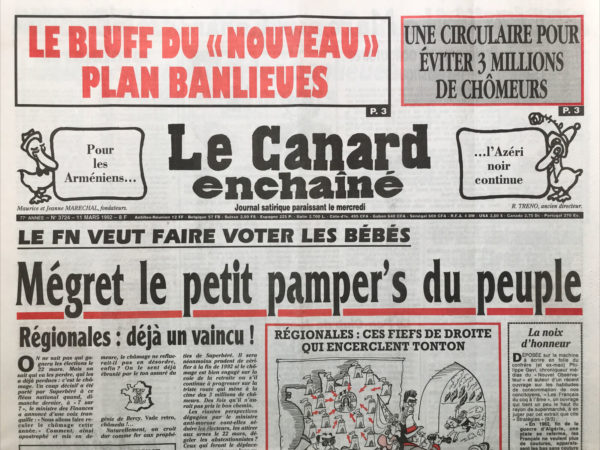 N° 3724 du Canard Enchaîné -  11 Mars 1992