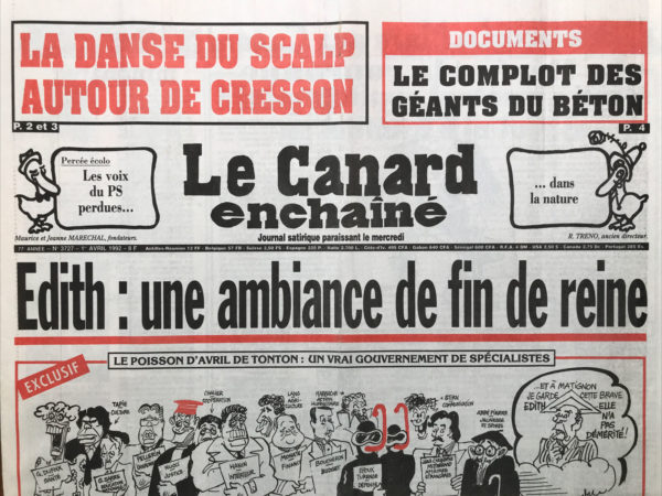 N° 3727 du Canard Enchaîné -  1 Avril 1992