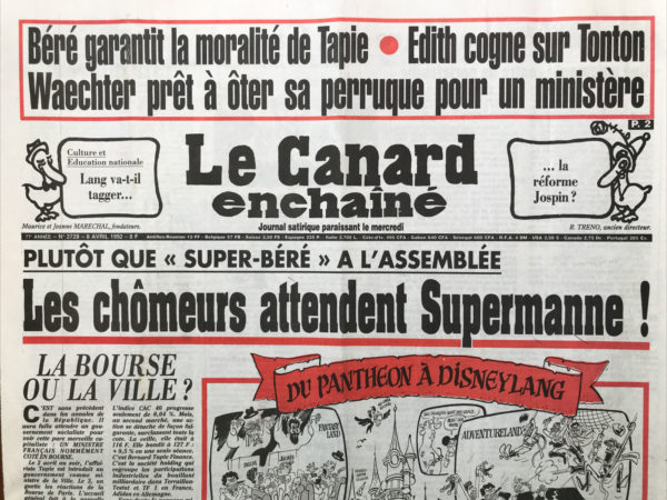 N° 3728 du Canard Enchaîné -  8 Avril 1992