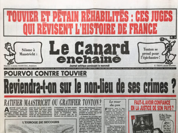 N° 3729 du Canard Enchaîné -  15 Avril 1992