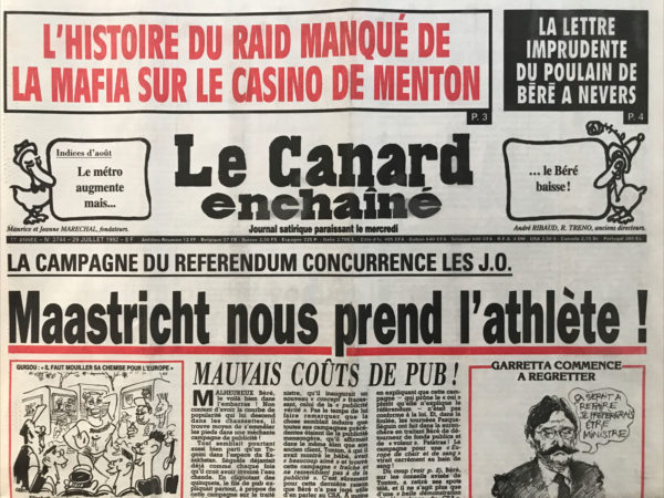 N° 3744 du Canard Enchaîné -  29 Juillet 1992