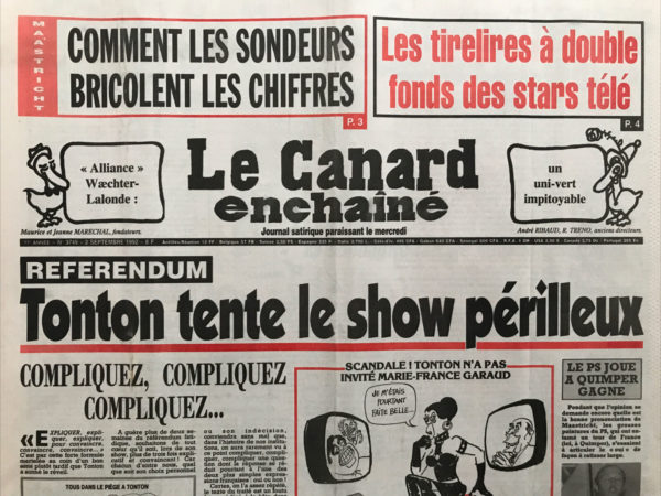 N° 3749 du Canard Enchaîné -  2 Septembre 1992