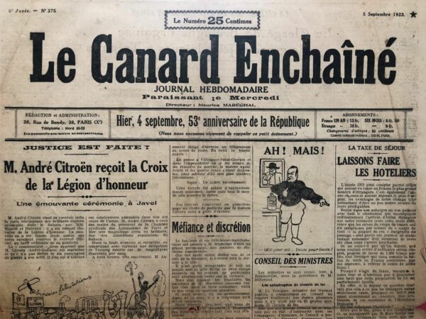 N° 375 du Canard Enchaîné -  5 Septembre 1923