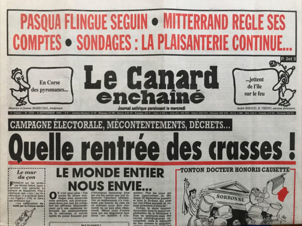 N° 3750 du Canard Enchaîné -  9 Septembre 1992