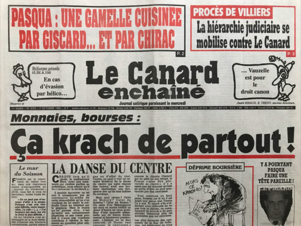 N° 3754 du Canard Enchaîné -  7 Octobre 1992