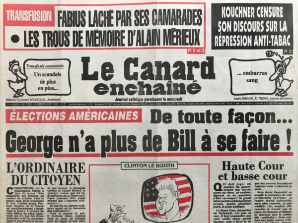 N° 3758 du Canard Enchaîné -  4 Novembre 1992