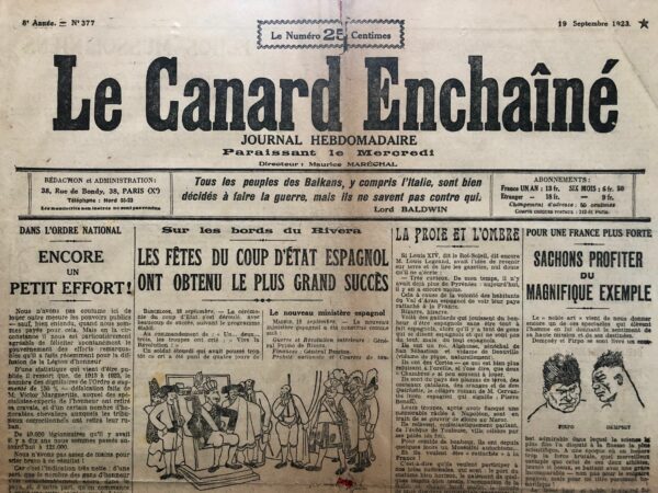N° 377 du Canard Enchaîné -  19 Septembre 1923