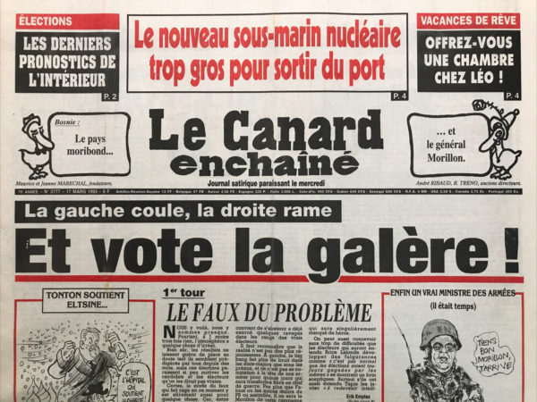 N° 3777 du Canard Enchaîné -  17 Mars 1993