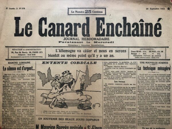 N° 378 du Canard Enchaîné -  26 Septembre 1923