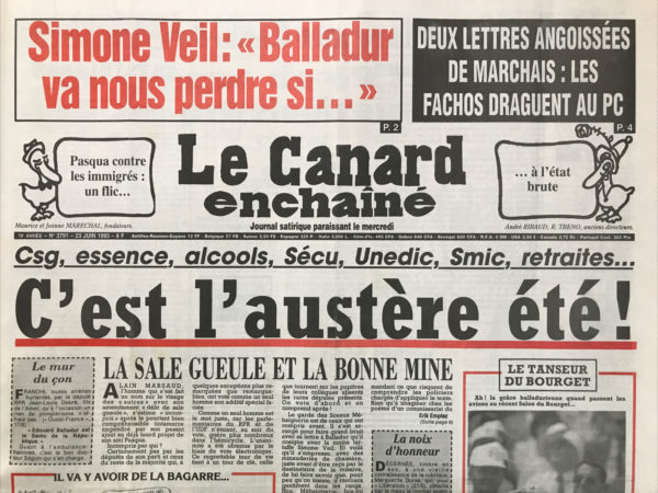 N° 3791 du Canard Enchaîné -  23 Juin 1993