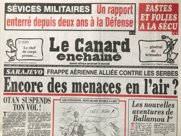 N° 3798 du Canard Enchaîné -  11 Août 1993