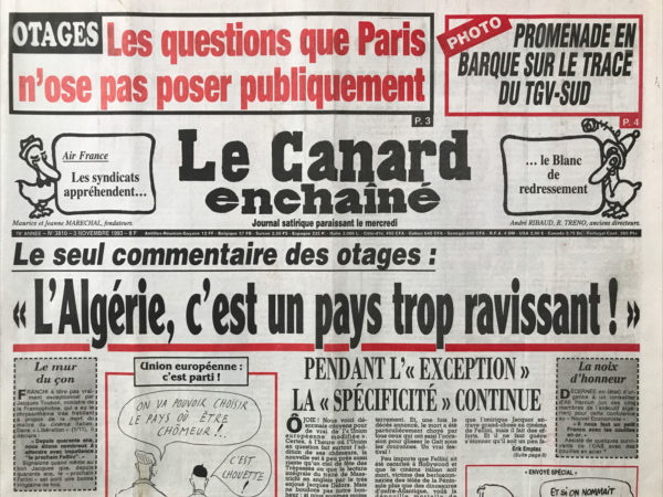N° 3810 du Canard Enchaîné -  3 Novembre 1993