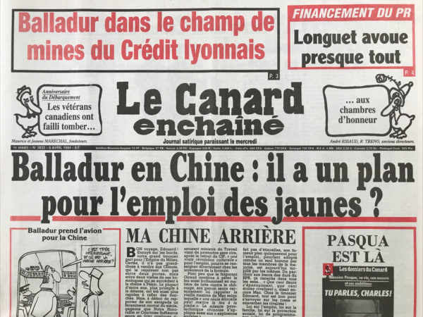 N° 3832 du Canard Enchaîné -  6 Avril 1994