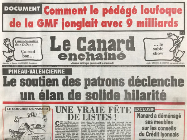 N° 3840 du Canard Enchaîné -  1 Juin 1994