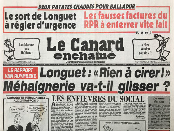 N° 3856 du Canard Enchaîné -  21 Septembre 1994