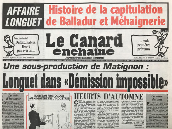 N° 3857 du Canard Enchaîné -  28 Septembre 1994