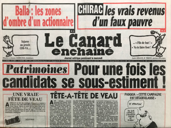 N° 3881 du Canard Enchaîné -  15 Mars 1995