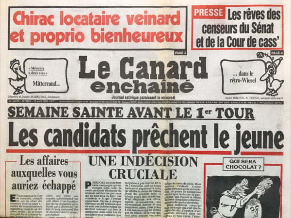 N° 3885 du Canard Enchaîné -  12 Avril 1995
