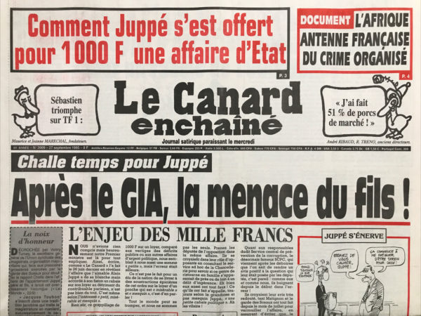 N° 3909 du Canard Enchaîné -  27 Septembre 1995