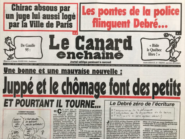 N° 3914 du Canard Enchaîné -  1 Novembre 1995