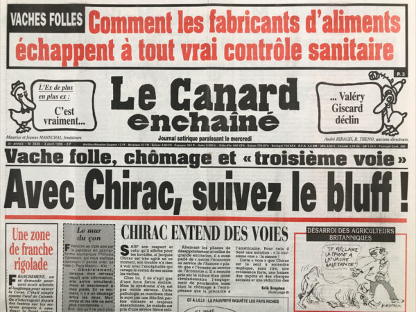 N° 3936 du Canard Enchaîné -  3 Avril 1996