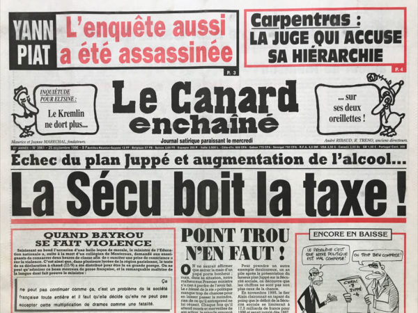 N° 3961 du Canard Enchaîné -  25 Septembre 1996