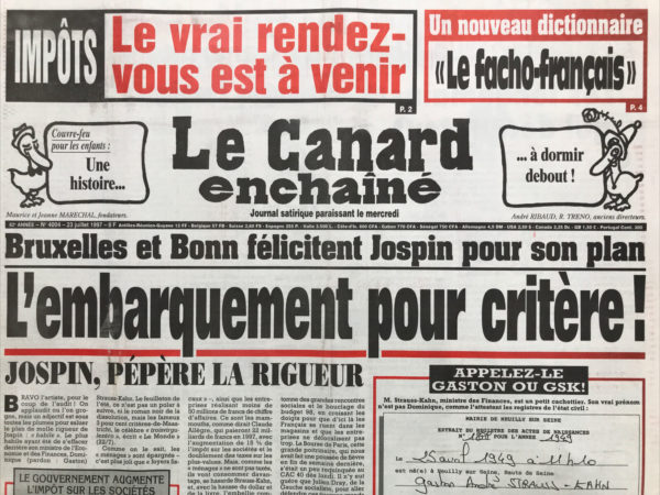 N° 4004 du Canard Enchaîné -  23 Juillet 1997