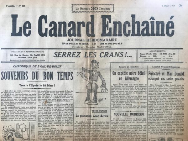 N° 401 du Canard Enchaîné -  5 Mars 1924