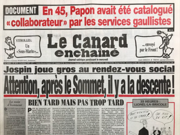 N° 4015 du Canard Enchaîné -  8 Octobre 1997