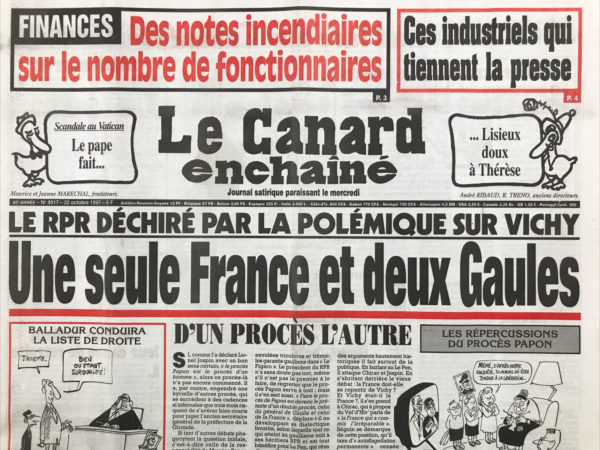 N° 4017 du Canard Enchaîné -  22 Octobre 1997