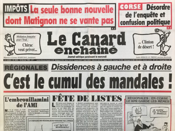 N° 4034 du Canard Enchaîné -  18 Février 1998