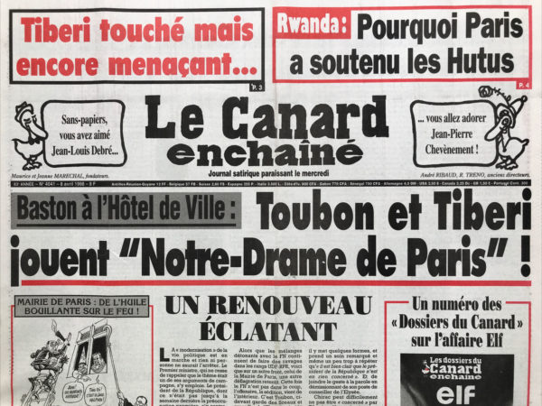 N° 4041 du Canard Enchaîné -  8 Avril 1998