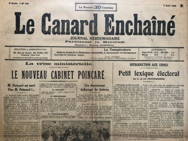N° 405 du Canard Enchaîné -  2 Avril 1924