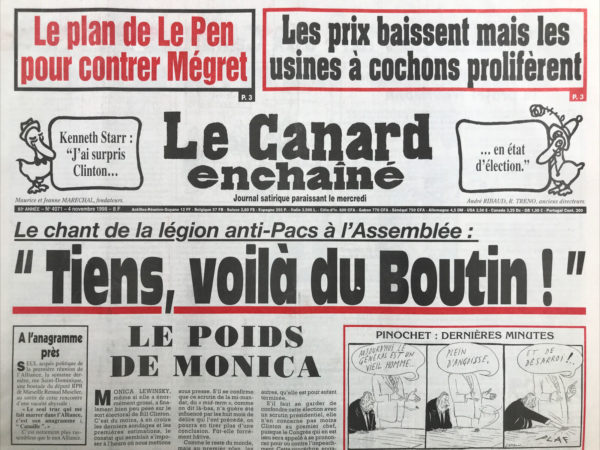 N° 4071 du Canard Enchaîné -  4 Novembre 1998